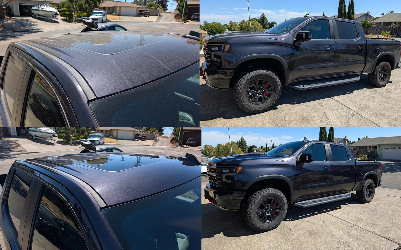 Before and after comparison of a Chevrolet Silverado detailed by Pride Auto Wash